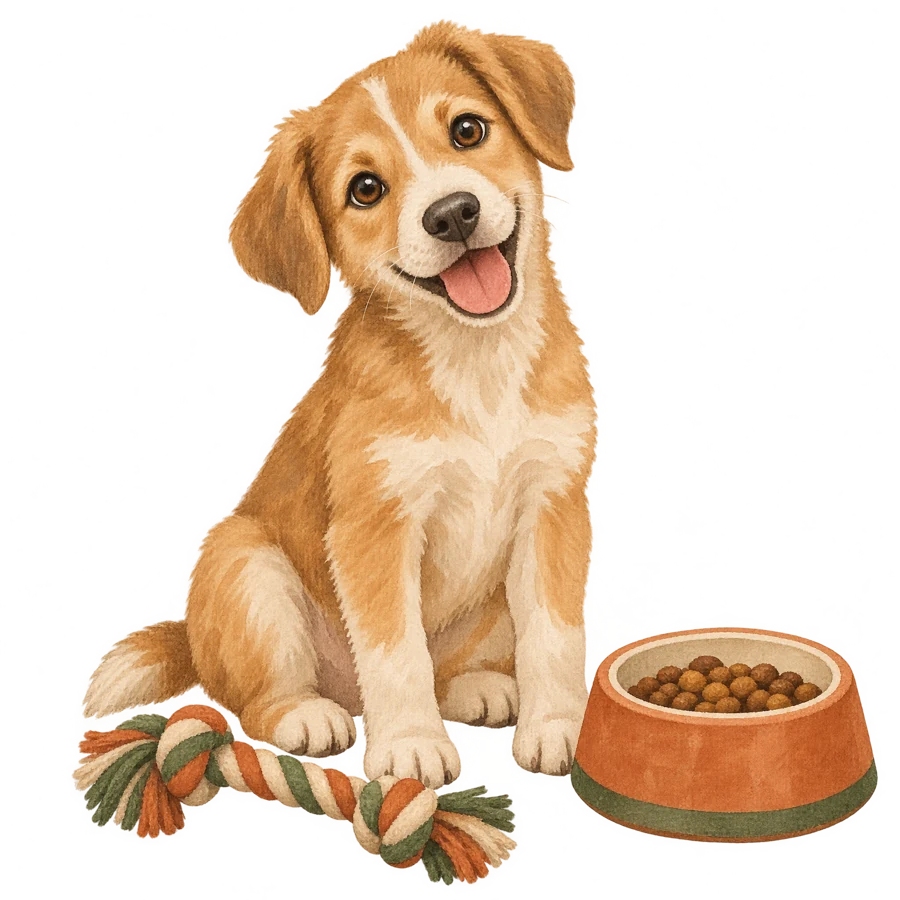 Watercolor illustration of a sitting puppy
